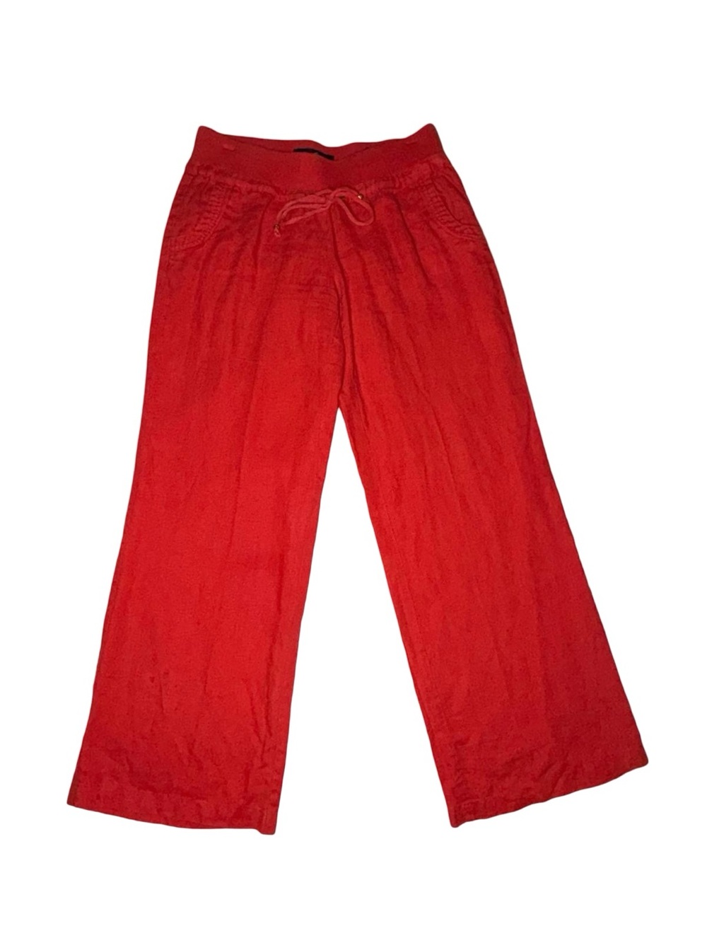 Guess 100% Linen Drawstring Wide Leg Casual Pants Relaxed Fit Trousers pull on